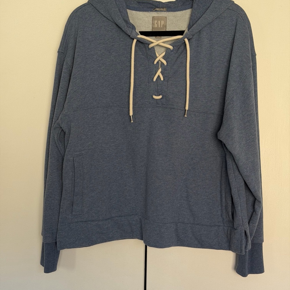 Gap Hoodie Sweatshirt Lace-Up Front Indigo M - Picture 2 of 4